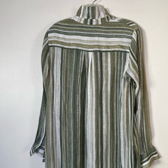 Nanette Lenore lightweight Sheer High Low Blouse Green Vertical Stripes - Picture 3 of 9